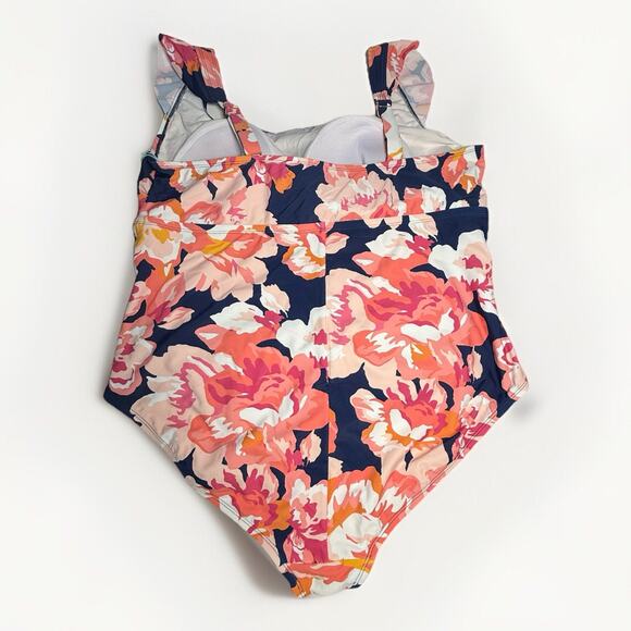 Kona Sol Swimsuit One-Piece Women’s Size 22 Floral Print Ruched Adjustable Strap - Picture 4 of 12